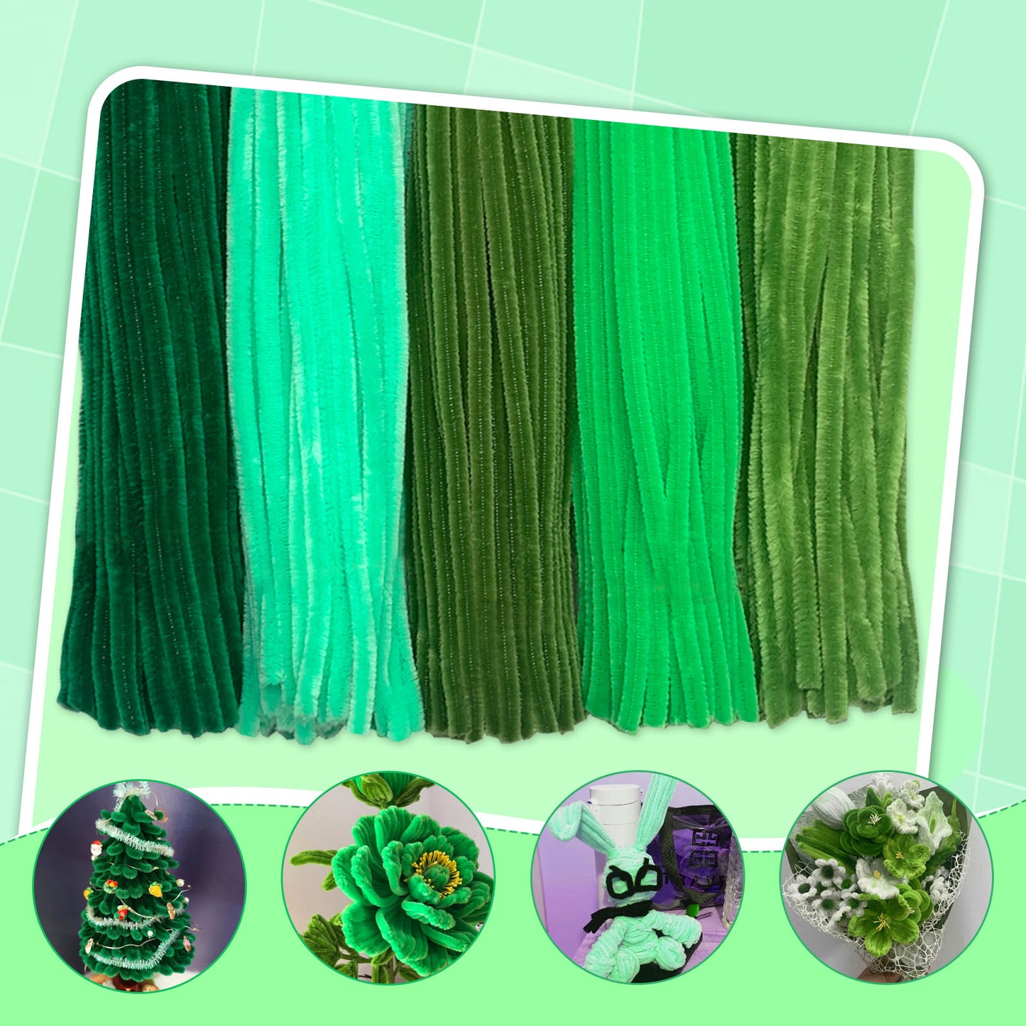 500pcs Pipe Cleaners (Chenille Stems) - 5 Vibrant Green Shades, 6mm x 12in | Flexible & Bendable Craft Stems for DIY Arts, Floral Arrangements, Kids Crafts, Classroom Projects & Bouquets